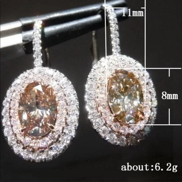 NEW SILVER OVAL DIAMOND MORGANITE HOOP EARRINGS, NICE EARRINGS, CUTE EARRINGS. - Picture 2 of 5